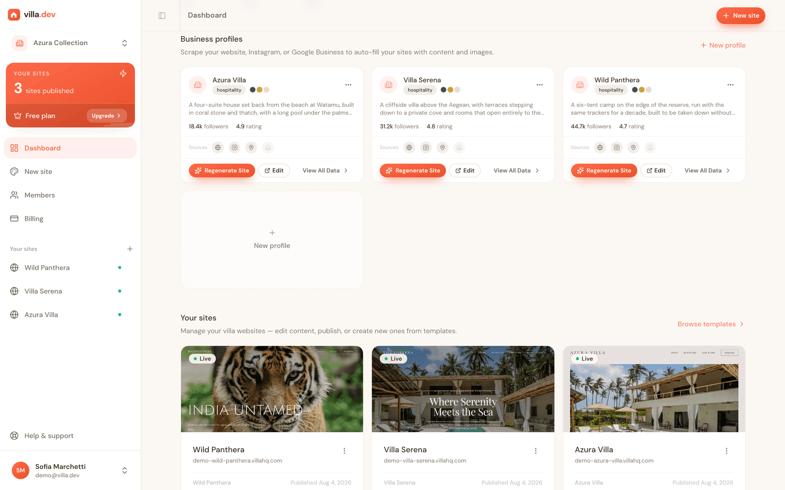 Business profiles gathered from Instagram and Google, ready to build from